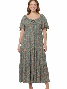 Rusttydustty Bohemian V-Neck Ditsy Floral Maxi Dress Size 2XL
